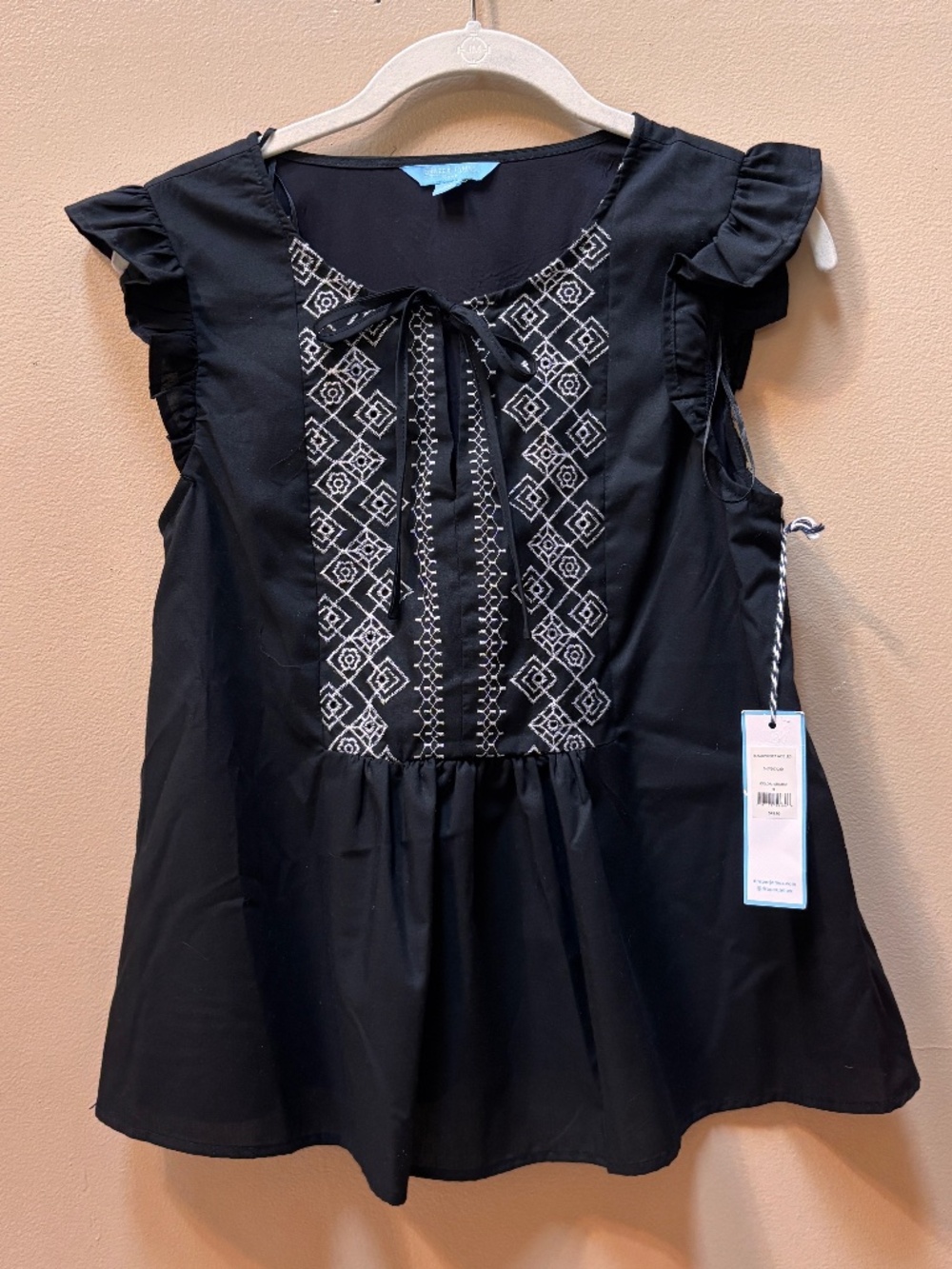 Draper James Sleeveless Embroidered Top Black White Size XS NWT